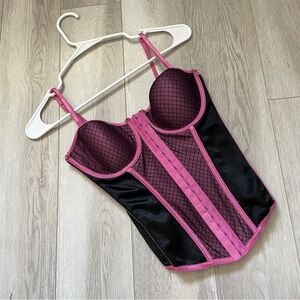 Y2K Corset Tank Top fishnet stretch womens Black Pink (size 34c) goth going out